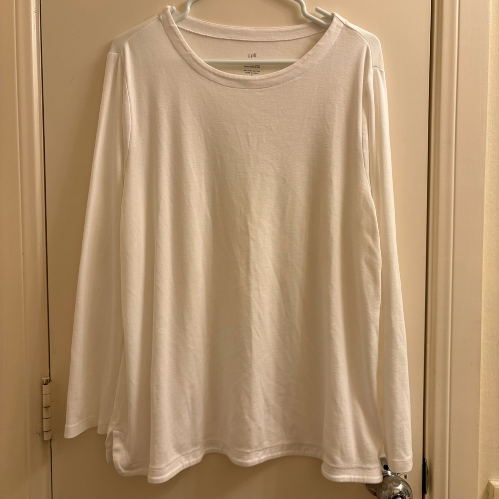 J Jill Long Sleeve Tee Shirt White 1X Soft Pima Cotton Stretch